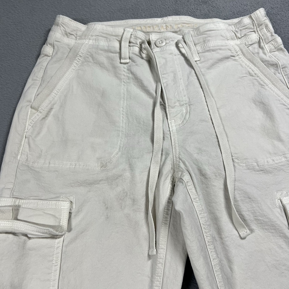 American Eagle Womens 6 L White Cargo Classic Bootcut High Rise Drawstring Y2K - Picture 6 of 12